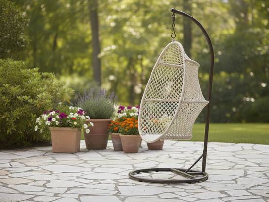 Fauteuil œuf suspendu en macramé coton - Jardiline - Image 2