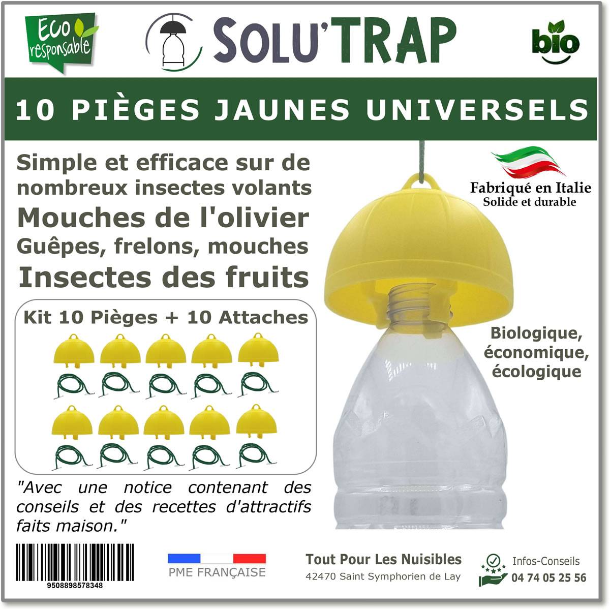 SOLUTRAP - 10 pièges universels jaunes -économique - mouches - guêpes - frelons - mouche de l'olivier - Image 1