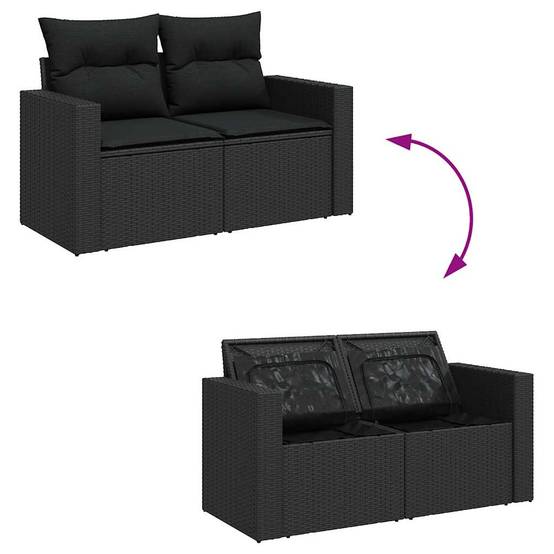 Salon de jardin modulable 7 places noir résine tressée et bois table et accoudoirs – ComfortXL Outdoor Living - Image 10