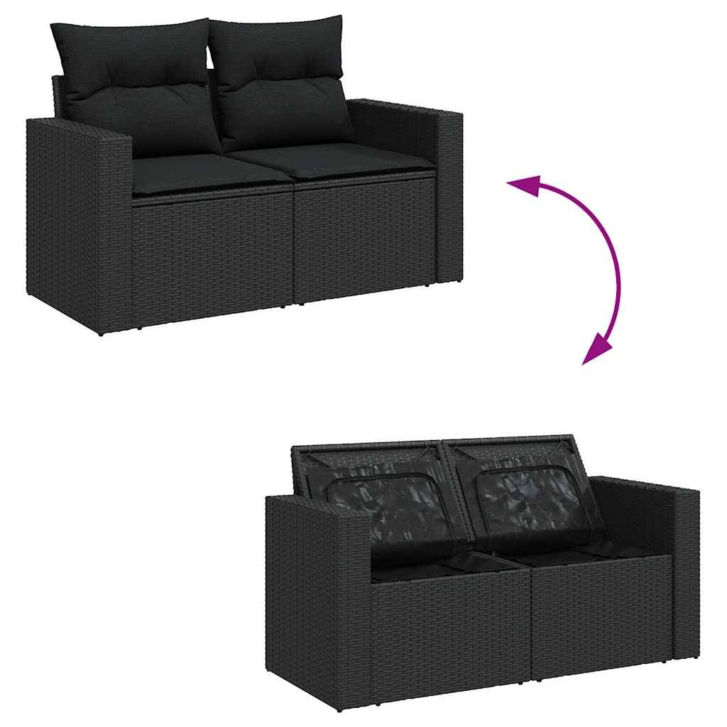 Salon de jardin modulable 7 places noir résine tressée et bois table et accoudoirs – ComfortXL Outdoor Living - Image 10