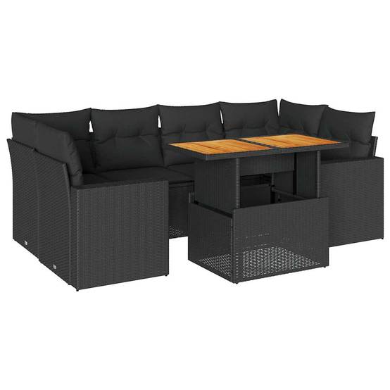 Salon de jardin modulable 7 places noir résine tressée et bois table et accoudoirs – ComfortXL Outdoor Living - Image 2