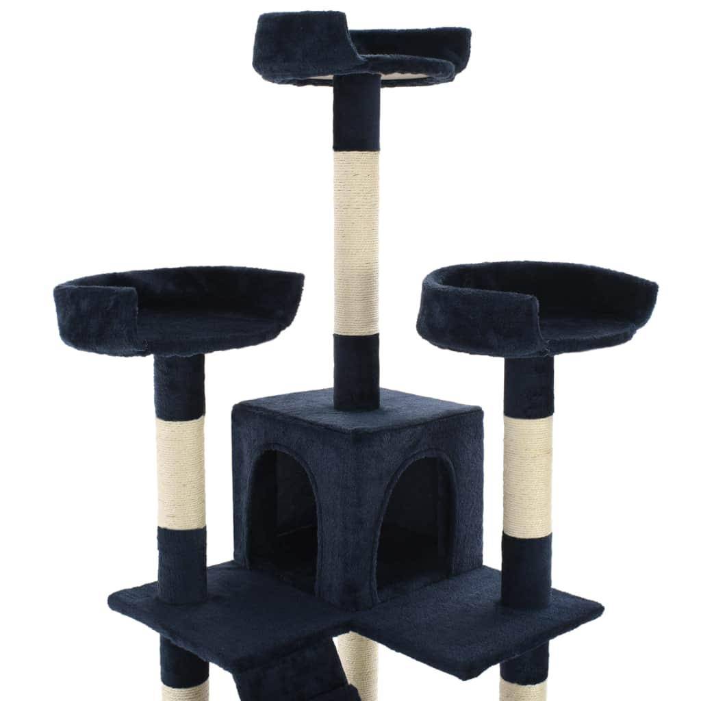 Helloshop26 - Arbre à chat griffoir grattoir niche jouet animaux peluché en sisal 170 cm bleu - Image 5