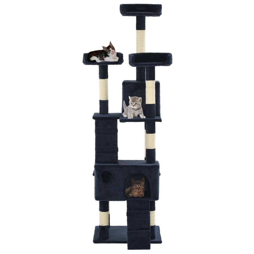 Helloshop26 - Arbre à chat griffoir grattoir niche jouet animaux peluché en sisal 170 cm bleu - Image 1