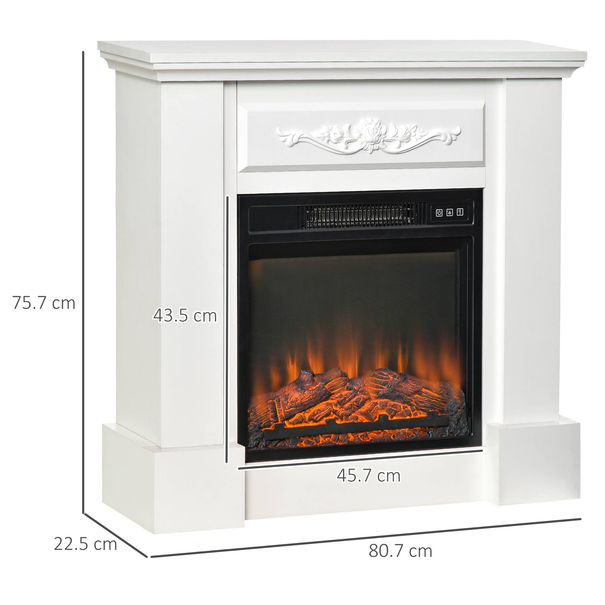 Cheminée électrique sur pied 1800 W avec effet flamme, télécommande, minuterie et température réglable, blanche - Image 5