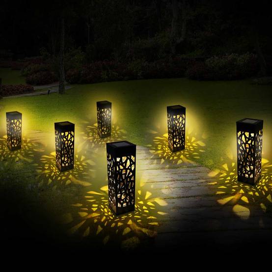 Lot de 6 bornes solaires photophores 6x6x28,3 cm – Éclairage blanc chaud effet mosaïque - TERRE JARDIN - Image 7