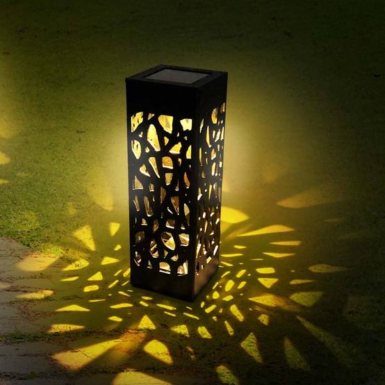 Lot de 6 bornes solaires photophores 6x6x28,3 cm – Éclairage blanc chaud effet mosaïque - TERRE JARDIN - Image 5