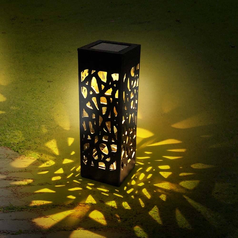 Lot de 6 bornes solaires photophores 6x6x28,3 cm – Éclairage blanc chaud effet mosaïque - TERRE JARDIN - Image 5