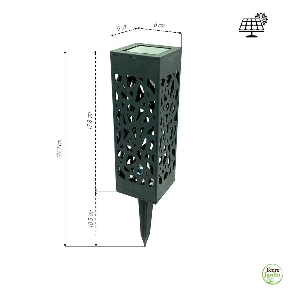 Lot de 6 bornes solaires photophores 6x6x28,3 cm – Éclairage blanc chaud effet mosaïque - TERRE JARDIN - Image 2