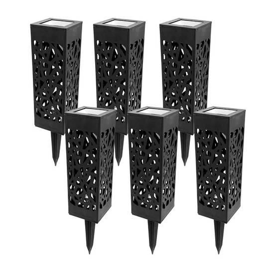 Lot de 6 bornes solaires photophores 6x6x28,3 cm – Éclairage blanc chaud effet mosaïque - TERRE JARDIN - Image 1