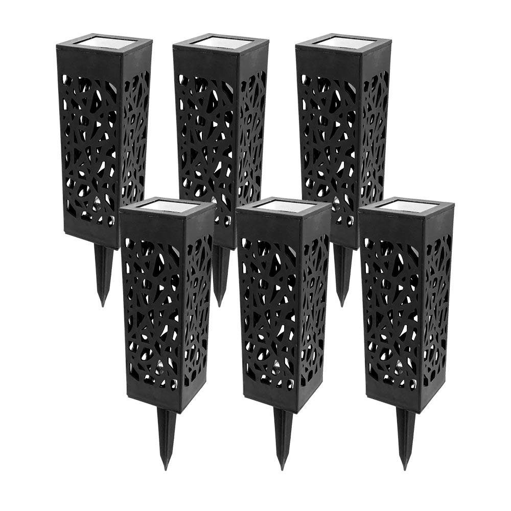 Lot de 6 bornes solaires photophores 6x6x28,3 cm – Éclairage blanc chaud effet mosaïque - TERRE JARDIN - Image 1