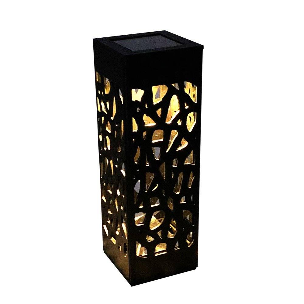 Lot de 6 bornes solaires photophores 6x6x28,3 cm – Éclairage blanc chaud effet mosaïque - TERRE JARDIN - Image 4