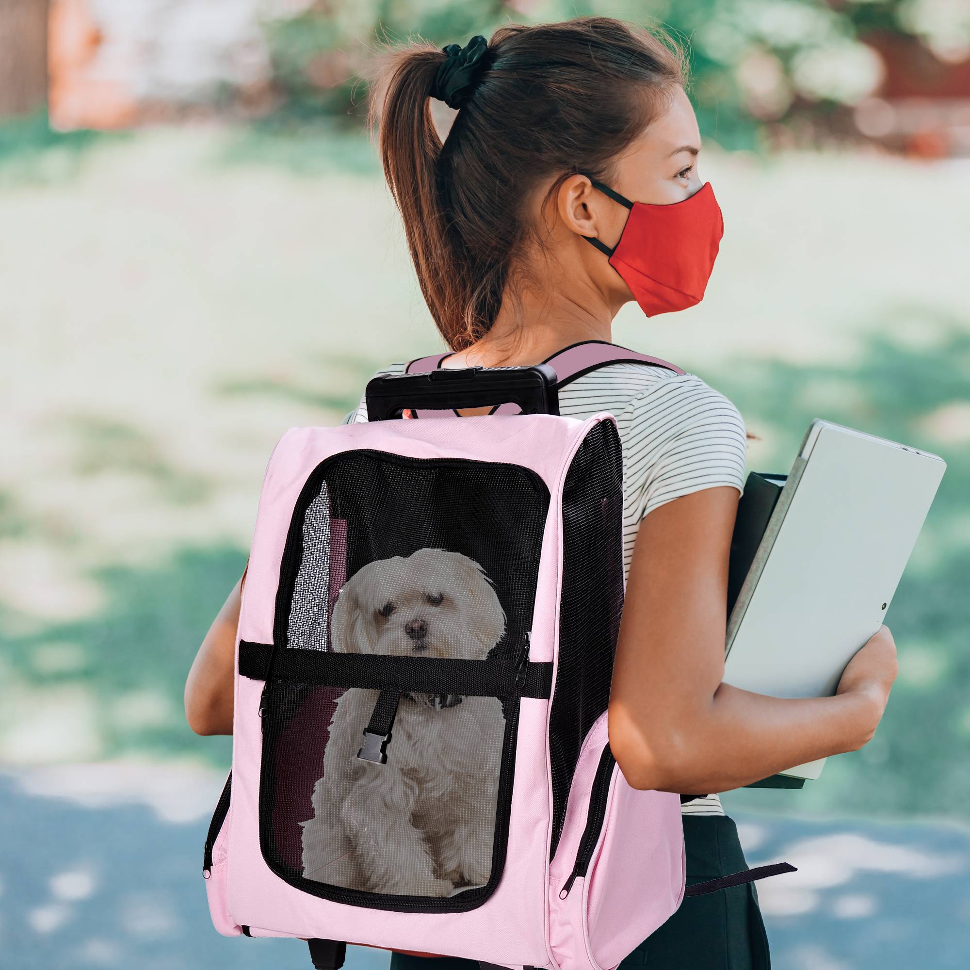 Sac de voyage 2 en 1 pour chien chat en tissu Oxford avec roulettes 42x25x55 cm Rose - ComfortXL Outdoor Living - Image 3