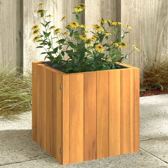 Jardinière bois d'acacia naturel 25 x 25 x 25 cm - PANGIVO - Image 1