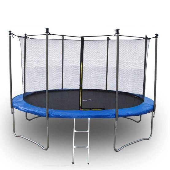 Trampoline pour enfant 14Ft ø427cm avec coussin de protection Bleu, Echelle et Filet de sécurité JUMP4FUN - Image 1