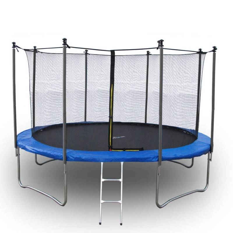 Trampoline pour enfant 14Ft ø427cm avec coussin de protection Bleu, Echelle et Filet de sécurité JUMP4FUN - Image 1