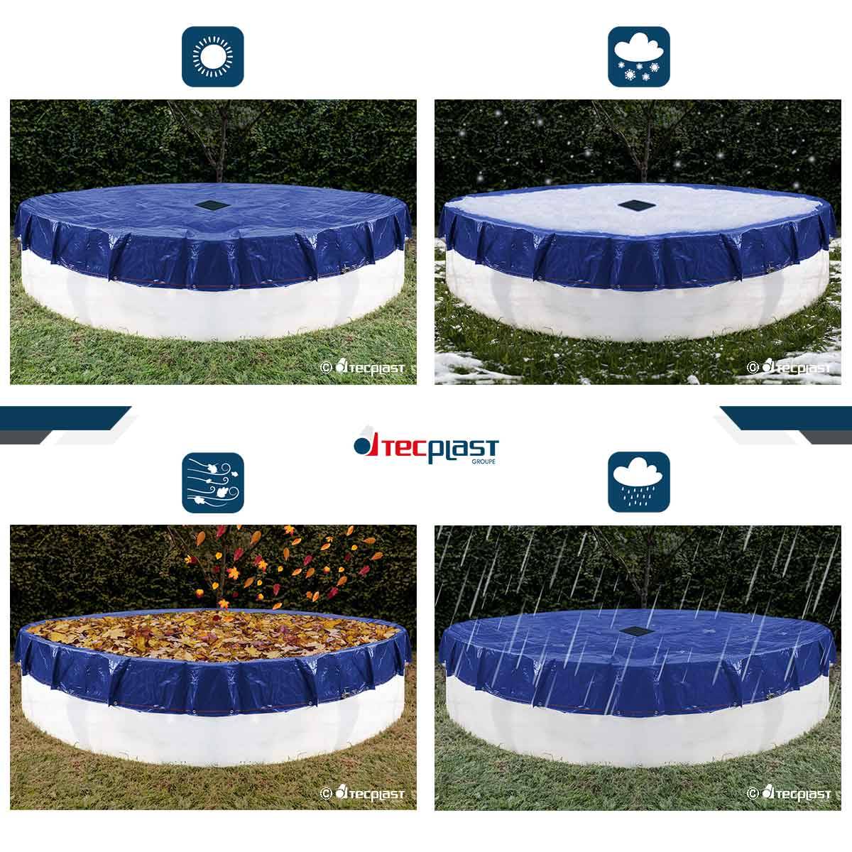 Tecplast - Bâche Piscine ronde - Diam. 4,20 m pour Piscine hors sol diam. 3,6 m - Couverture Piscine PO155RD avec Filet d'écoulement TECPLAST - Image 2