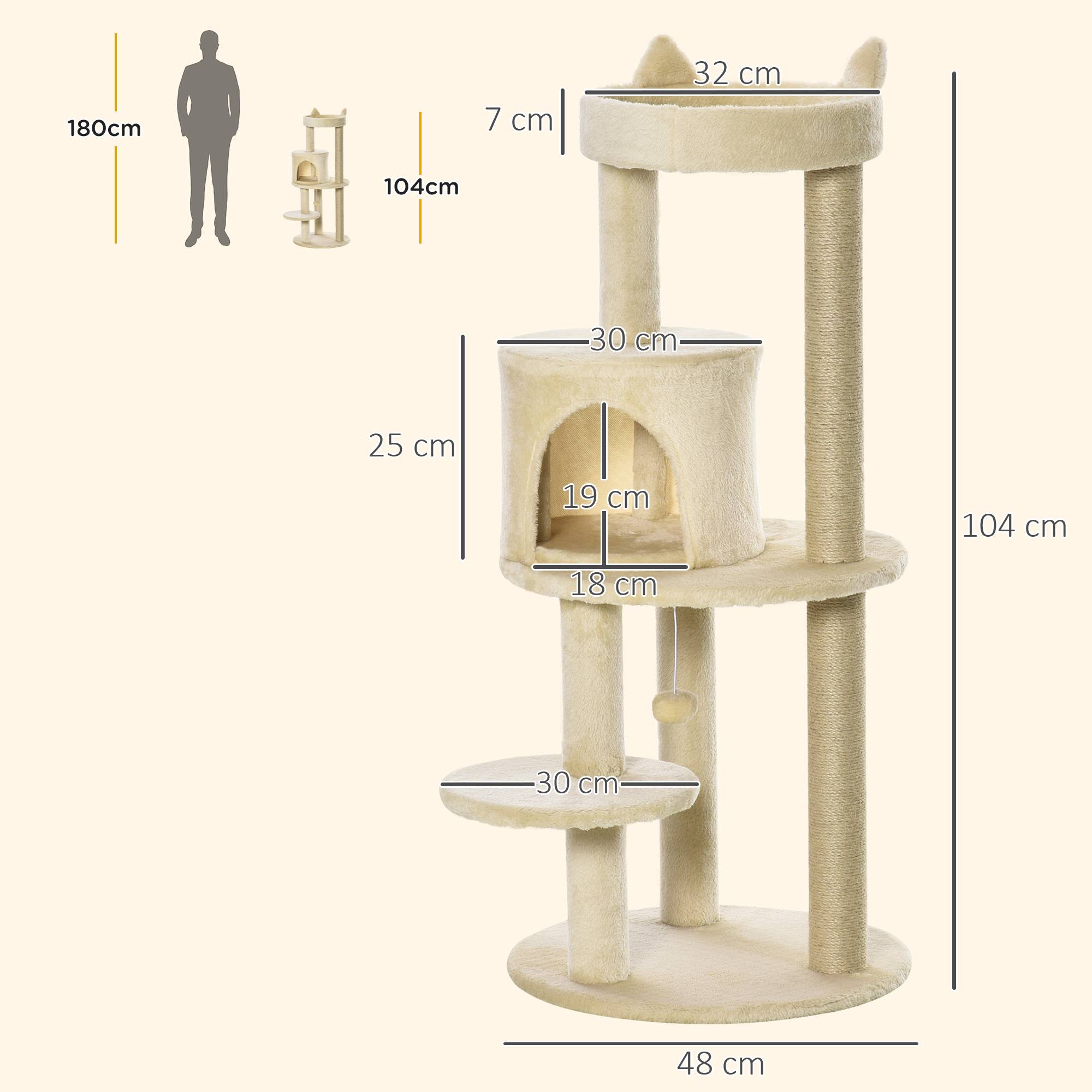 Arbre à Chat Design Oreilles de Chat avec Niche et Griffoirs en Sisal Crème - ComfortXL Outdoor Living - Image 5