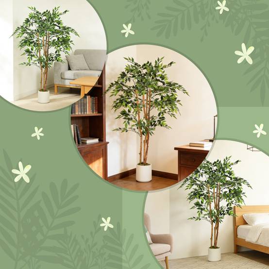 Plante artificielle intérieure 150 cm banian arbre artificiel, pot en plastique et tronc en bois massif - Image 9
