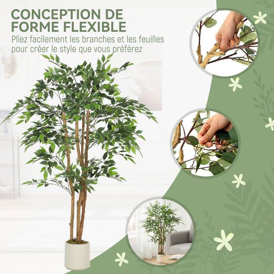 Plante artificielle intérieure 150 cm banian arbre artificiel, pot en plastique et tronc en bois massif - Image 8
