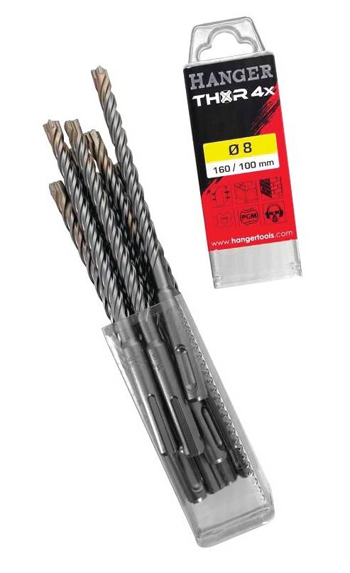 10 forets béton THOR SDS Plus 4 taillants 8X100X160 - HANGER - 155793 - Image 2