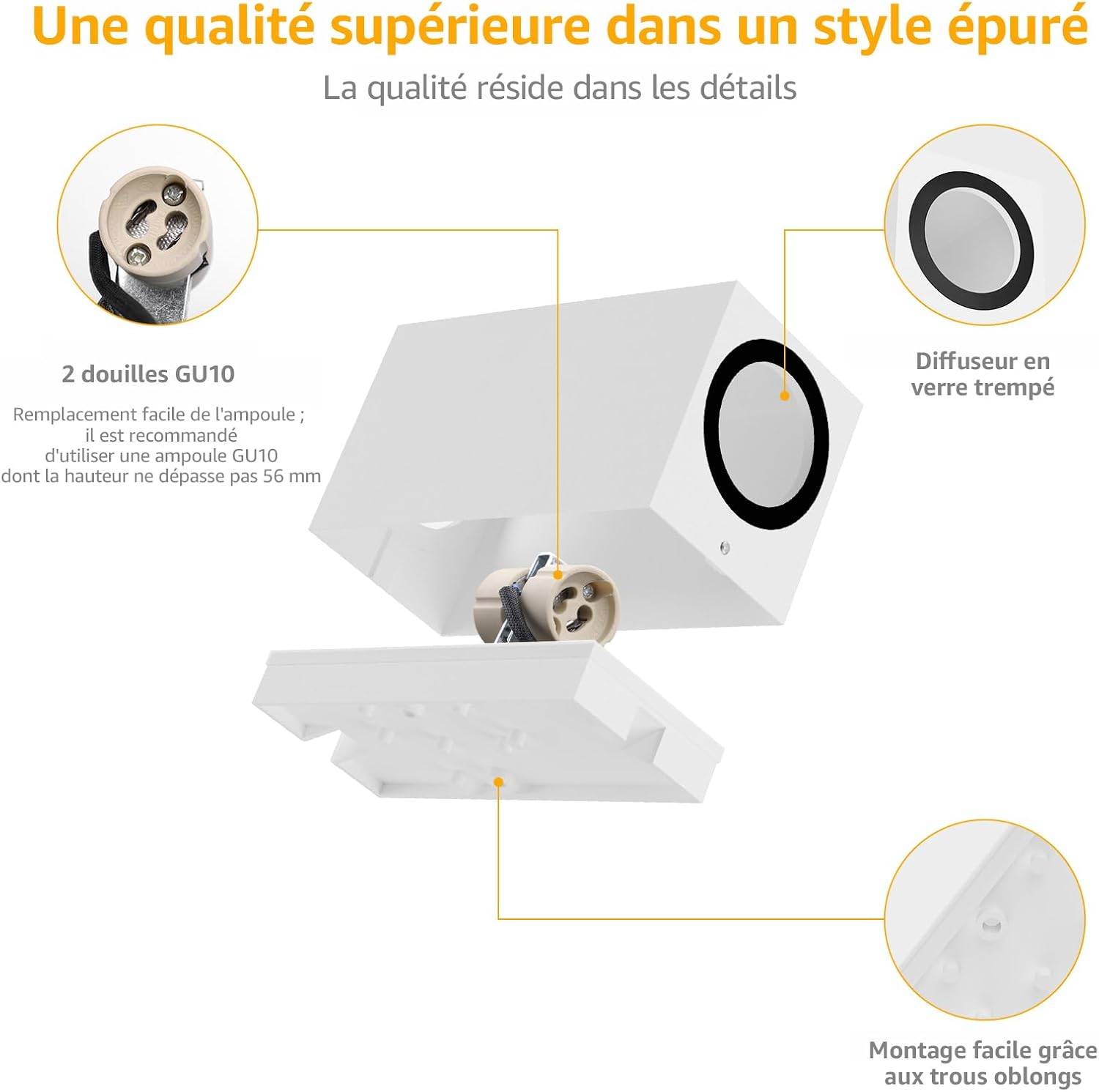 8 in 1 - Lot de 2 Applique Murale Blanc Extérieur Intérieur IP65 Up Down Aluminium GU10 pour Entrée Couloir Escaliers Ampoule non Incluse - Image 3