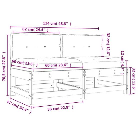 Vidaxl - Canapés centraux avec coussins 2 pcs marron miel vidaXL 825579 - Image 3
