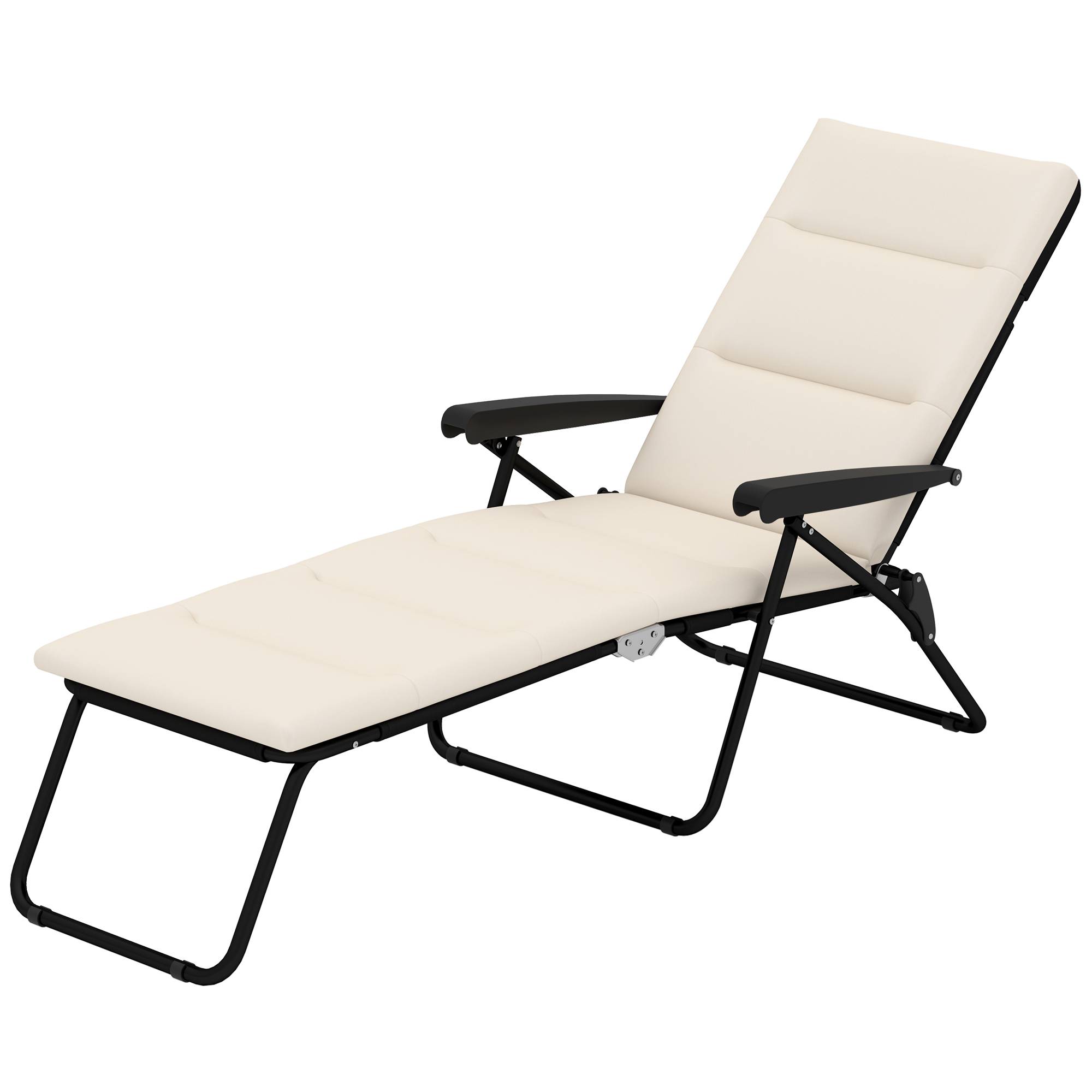 Bain de soleil pliable transat inclinable 6 positions avec matelas 153x58.5x89cm Acier Crème fr27 - Image 2