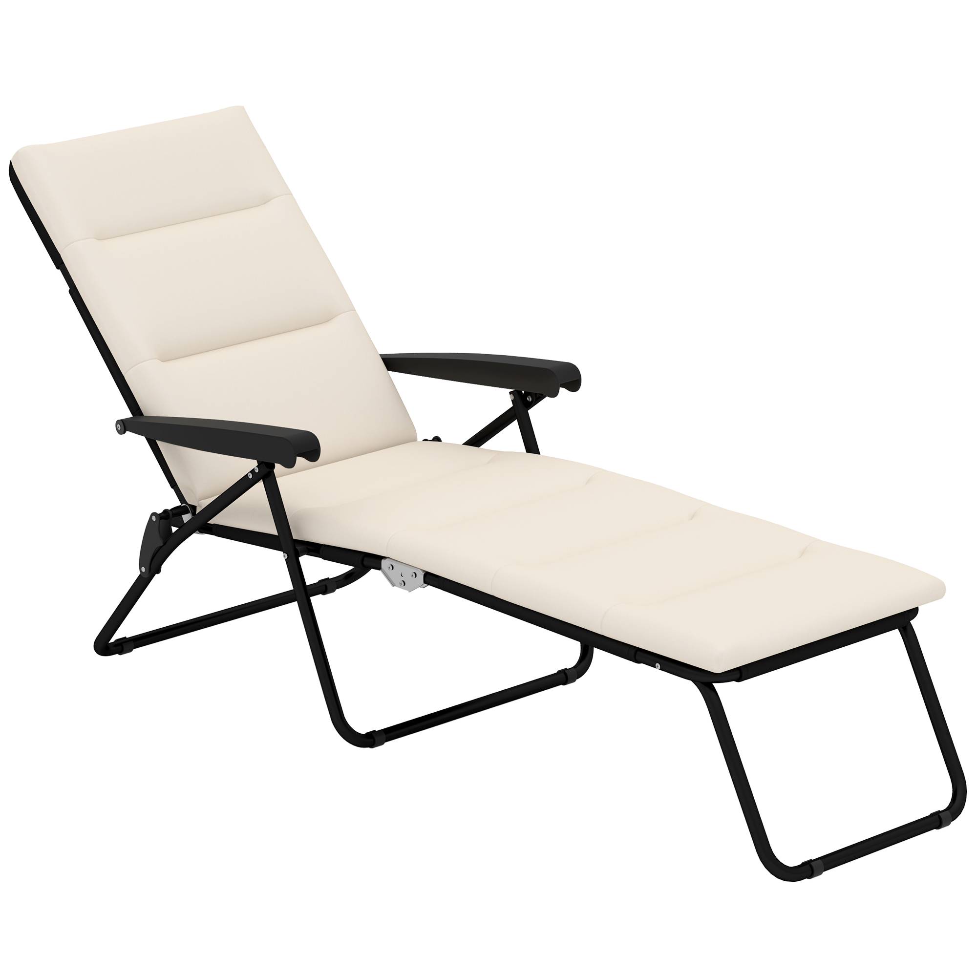 Bain de soleil pliable transat inclinable 6 positions avec matelas 153x58.5x89cm Acier Crème fr27 - Image 1