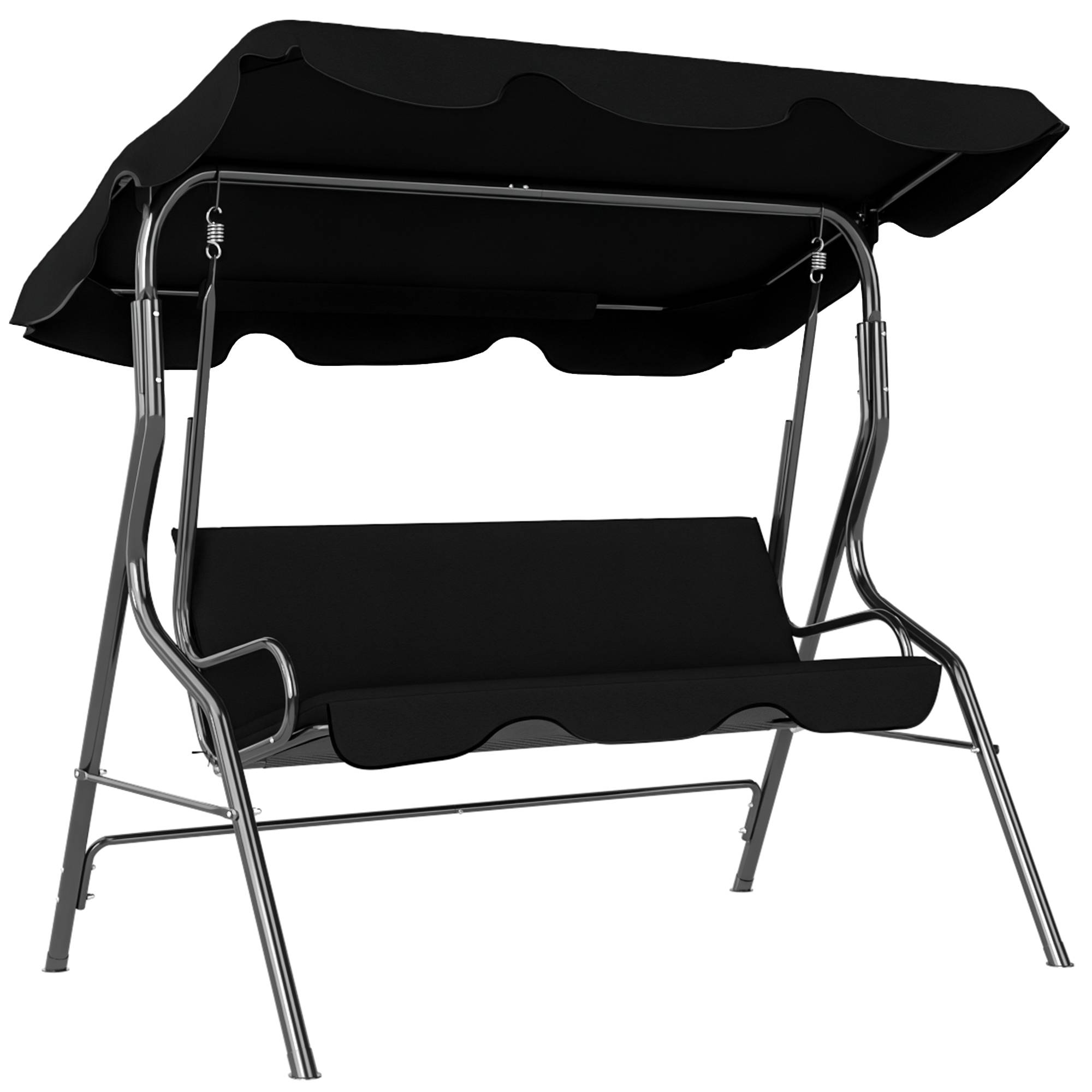 Balancelle jardin 3 places avec auvent réglable coussins acier polyester noire 170x110x153 cm