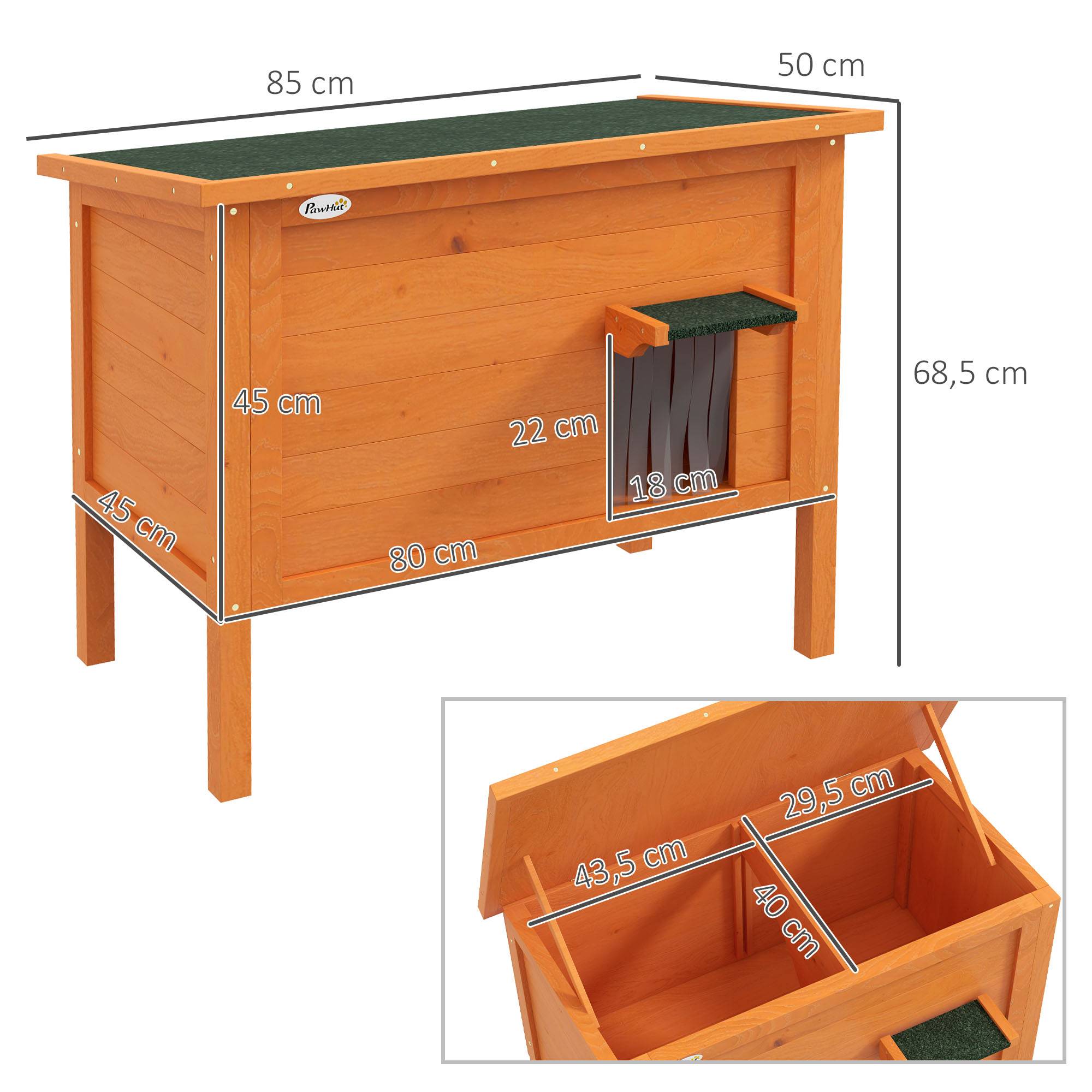 Sans Marque - Maison chat ext résistante intempéries 1 fenêtre 1 entrée 85x50x68,5cm Orange+Vert - Image 5