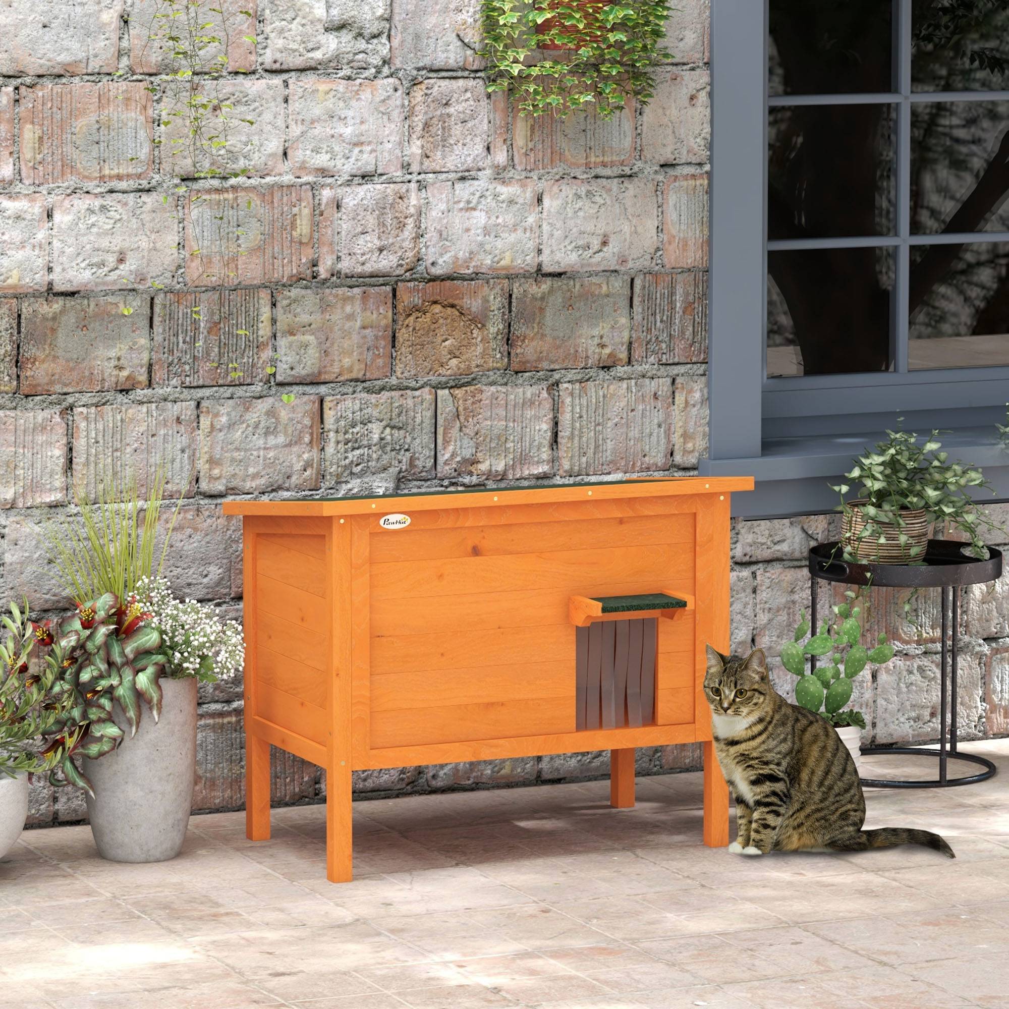 Sans Marque - Maison chat ext résistante intempéries 1 fenêtre 1 entrée 85x50x68,5cm Orange+Vert - Image 4