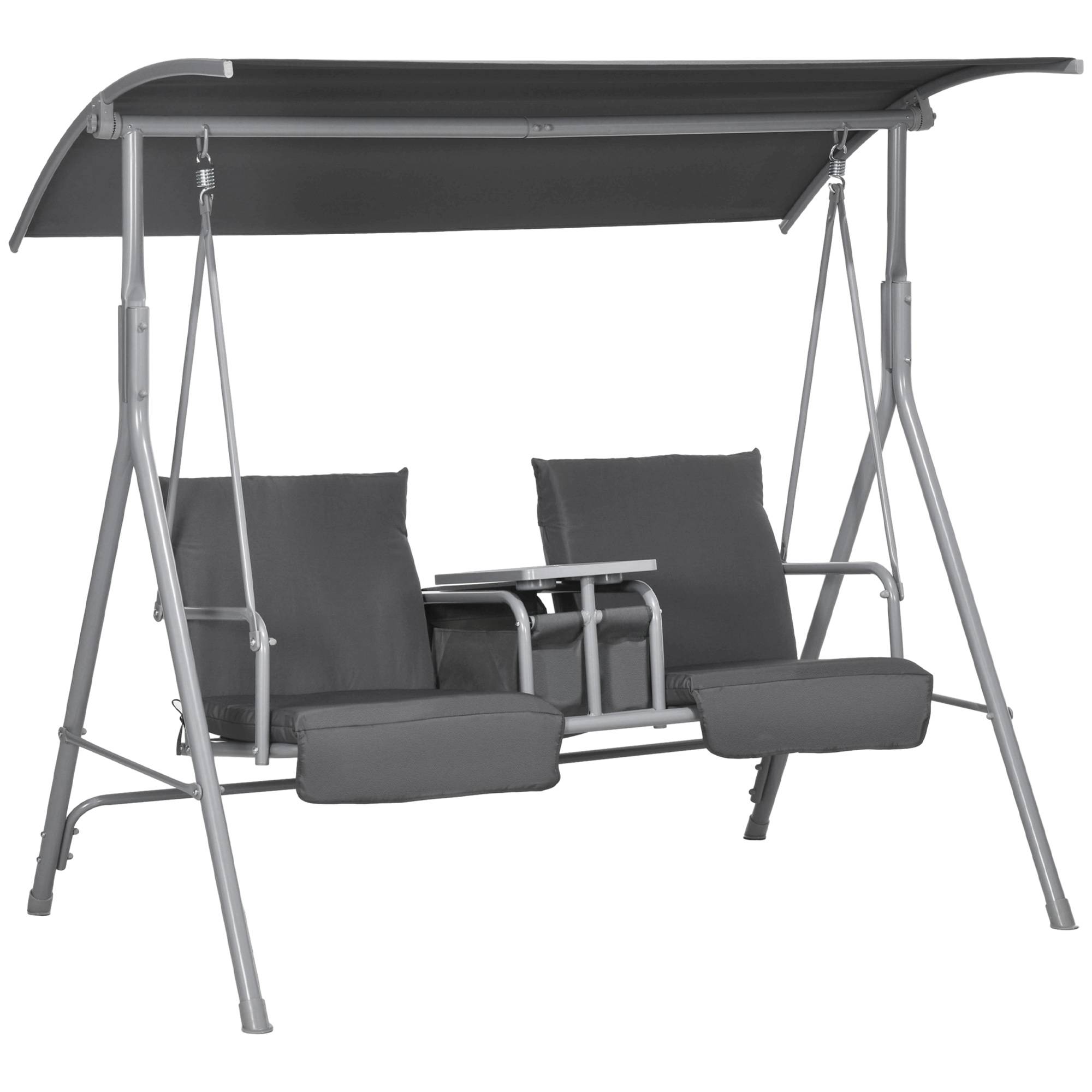 Balancelle de jardin 2 places métal avec table centrale toit pare-soleil 175x112x158cm gris - ComfortXL Outdoor Living