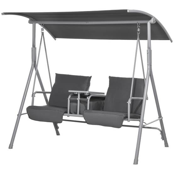 Balancelle de jardin 2 places métal avec table centrale toit pare-soleil 175x112x158cm gris - ComfortXL Outdoor Living - Image 2