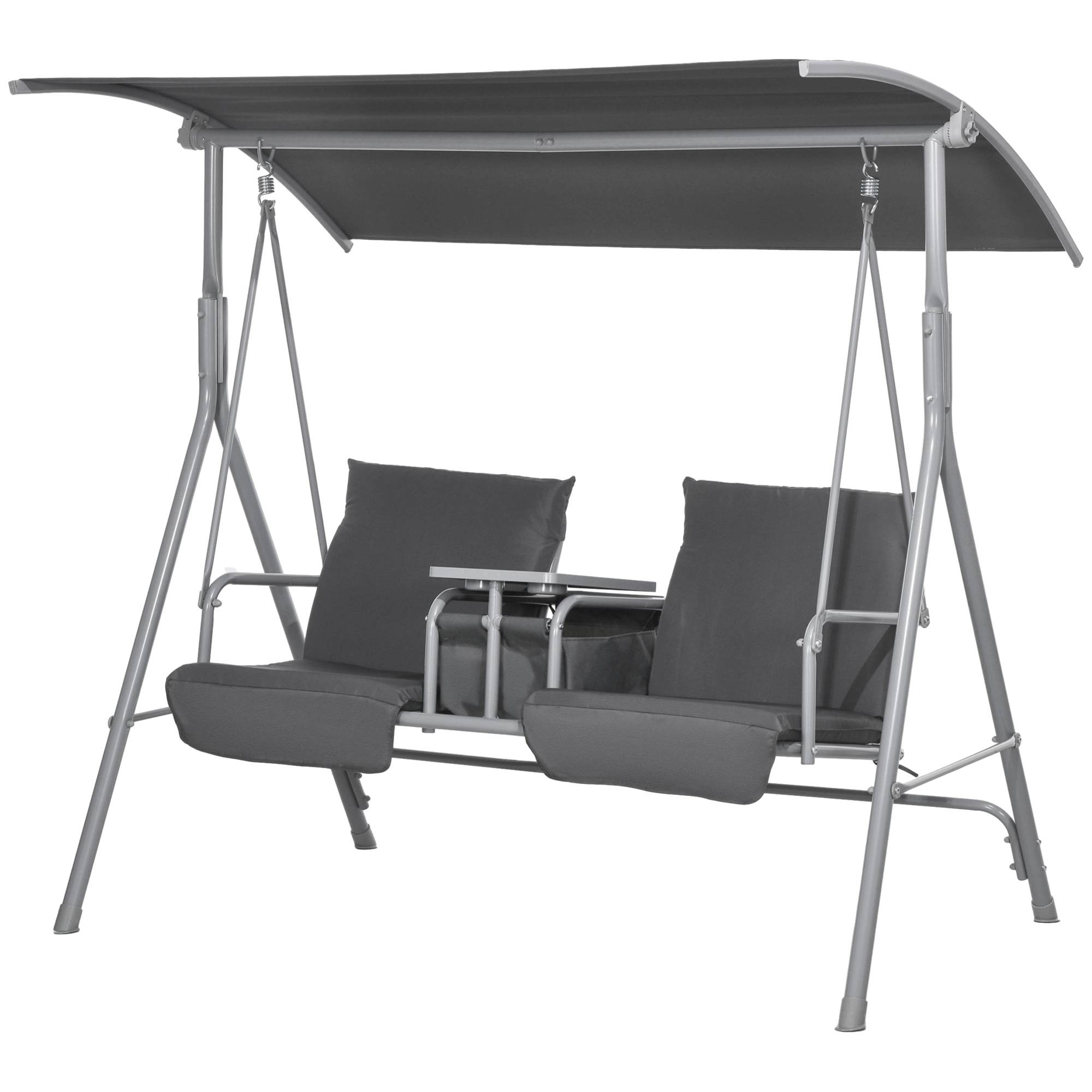 Balancelle de jardin 2 places métal avec table centrale toit pare-soleil 175x112x158cm gris - ComfortXL Outdoor Living - Image 2