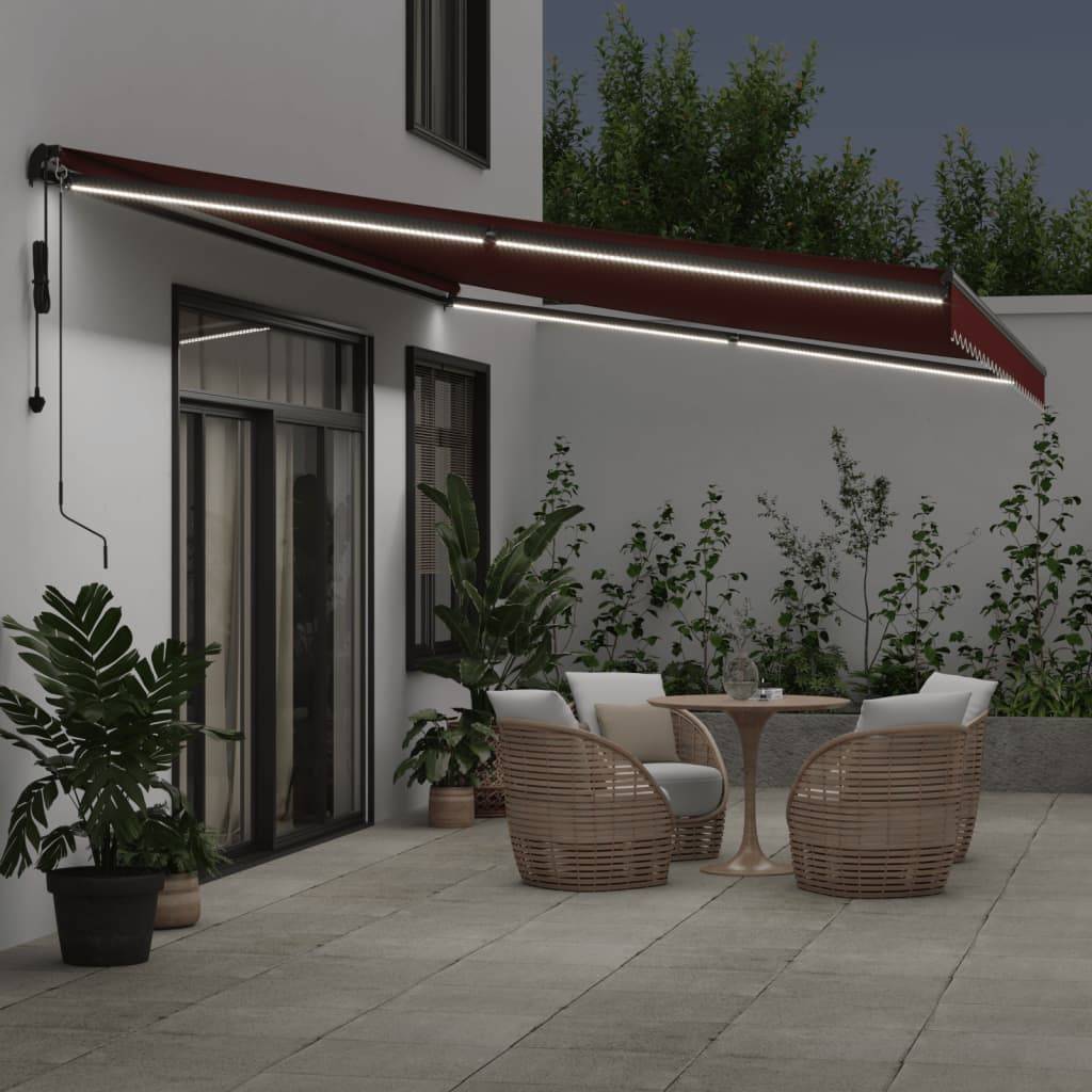 Store banne motorisé avec LED aluminium pour terrasse et patio 500x350 cm bordeaux - ComfortXL Outdoor Living - Image 3