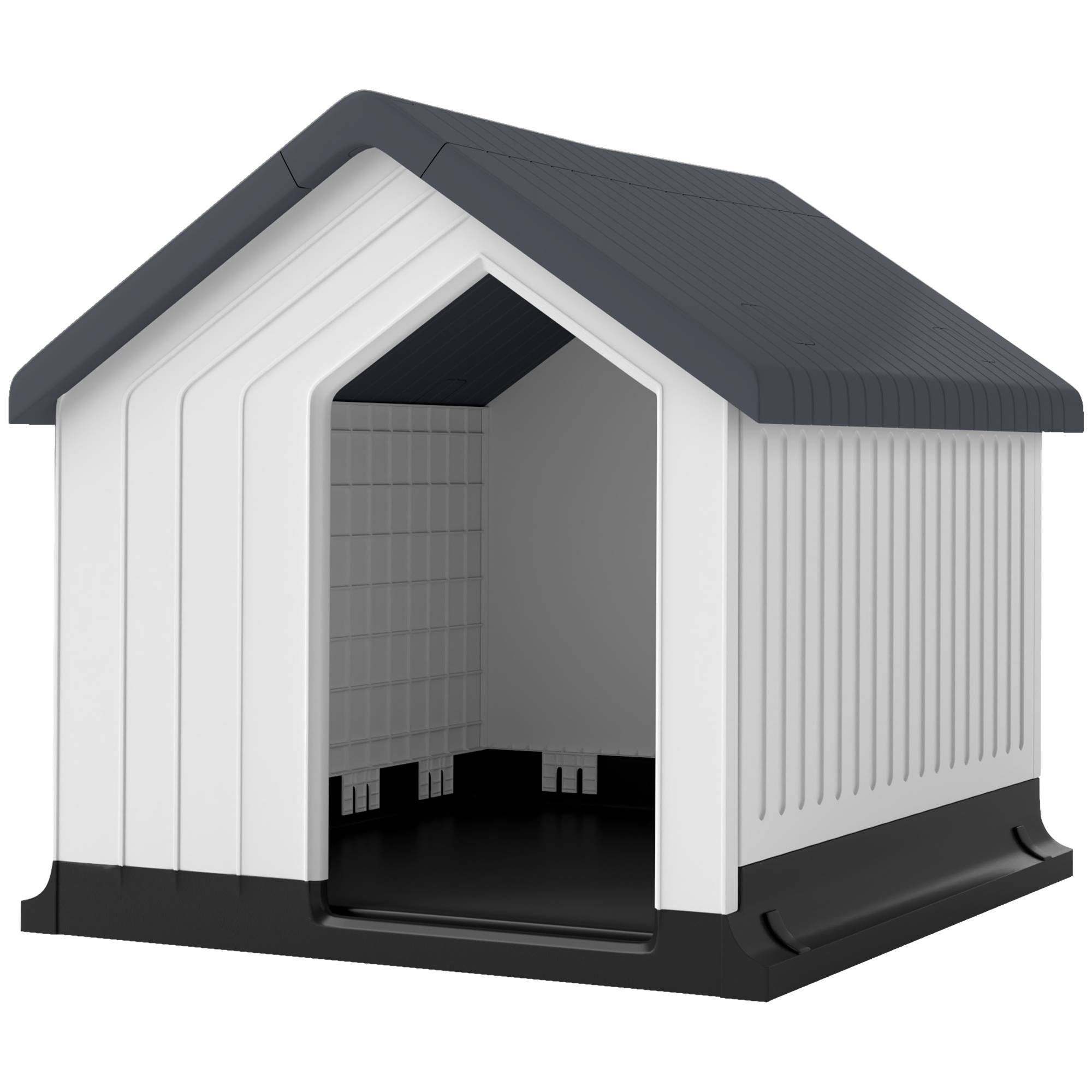 Niche extérieure imperméable en plastique pour petits et très petits chiens avec fenêtre, 62 x 61 x 60 cm, grise - Image 2