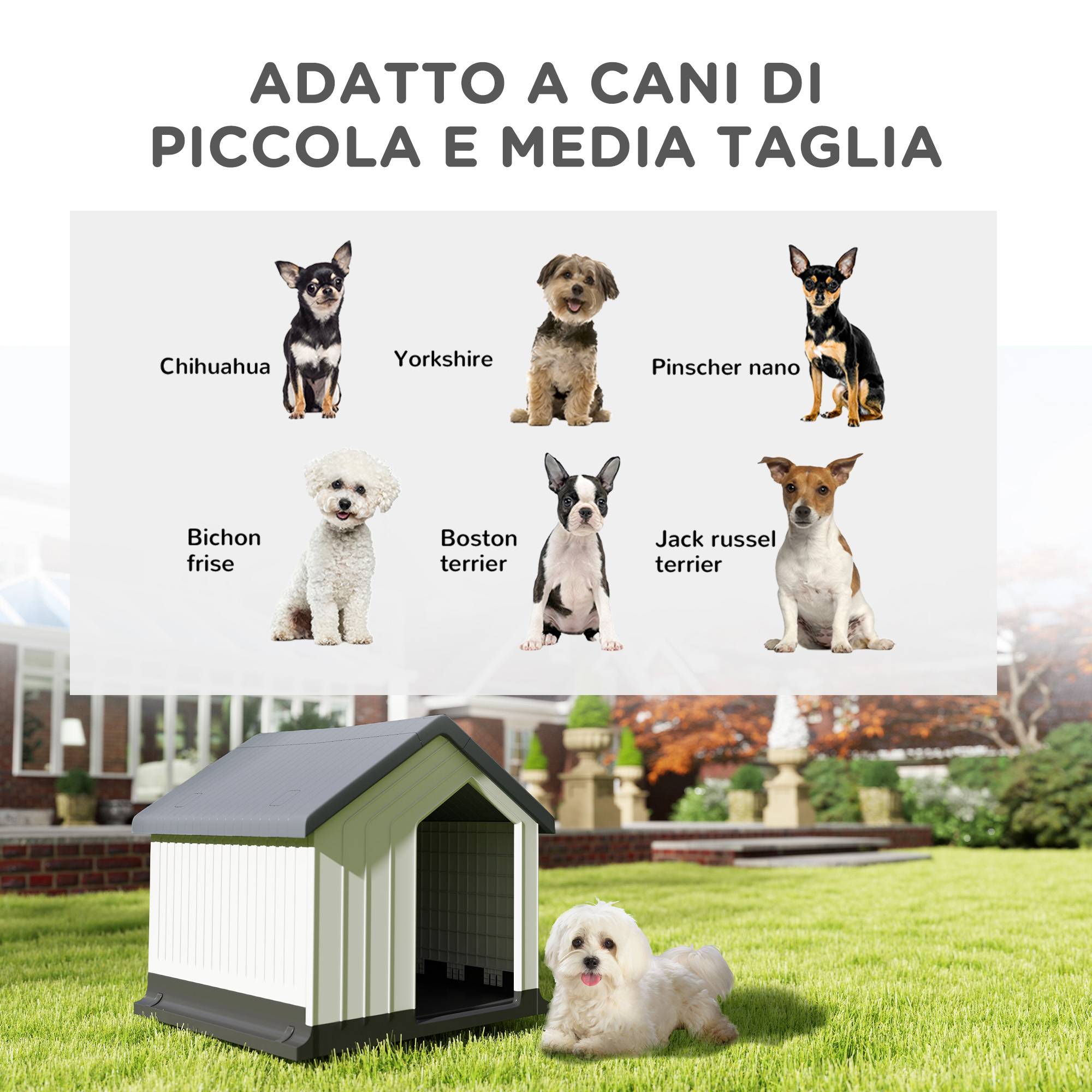 Niche extérieure imperméable en plastique pour petits et très petits chiens avec fenêtre, 62 x 61 x 60 cm, grise - Image 6