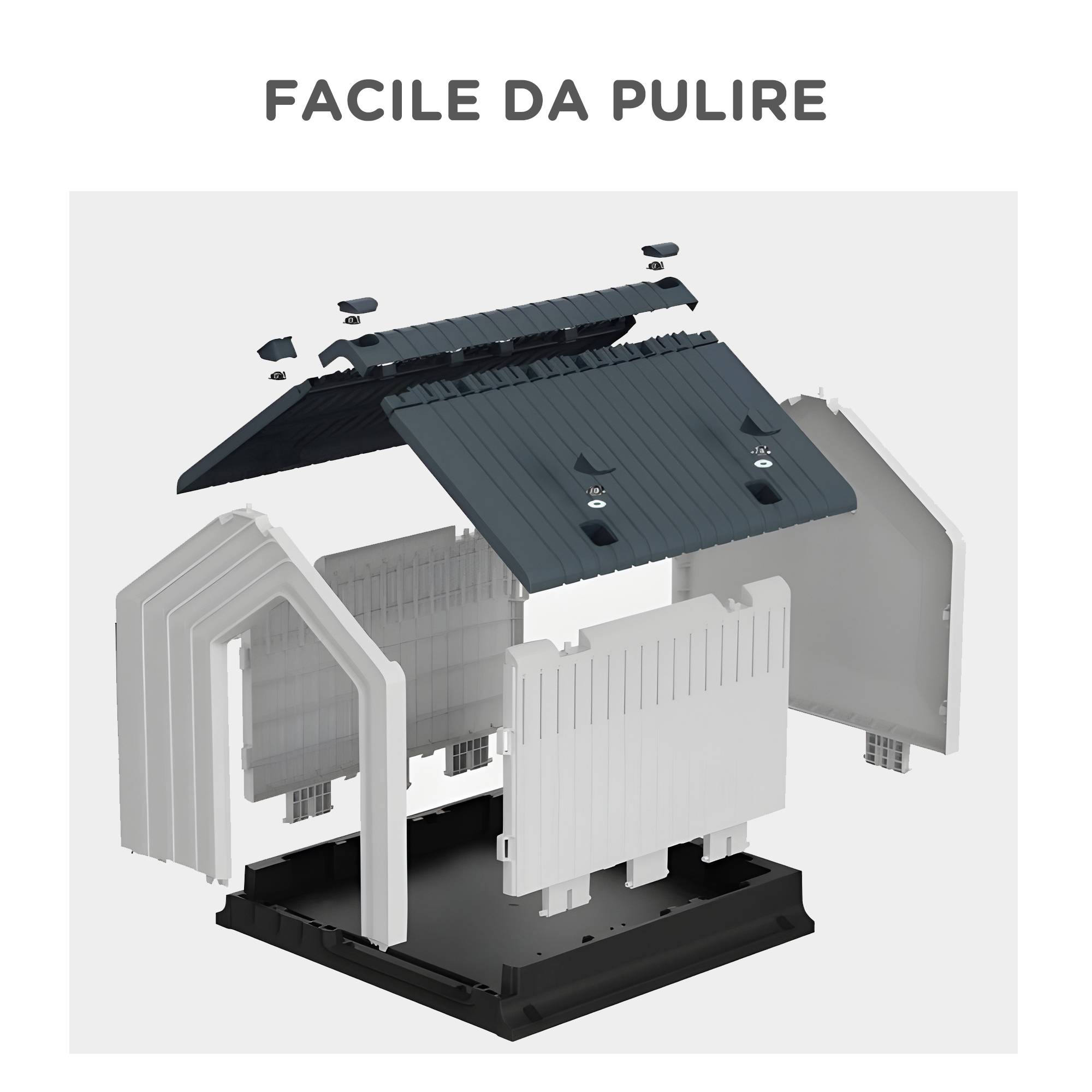 Niche extérieure imperméable en plastique pour petits et très petits chiens avec fenêtre, 62 x 61 x 60 cm, grise - Image 9