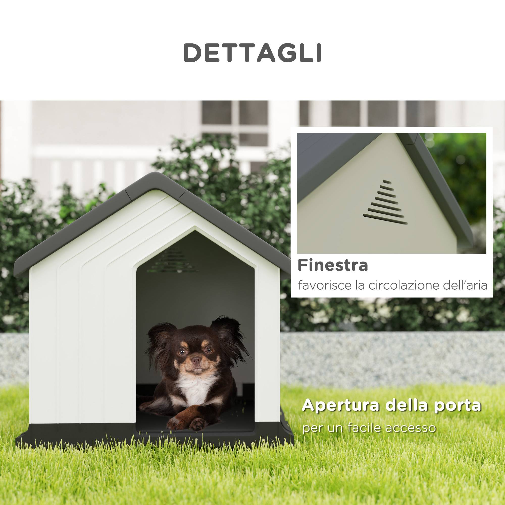 Niche extérieure imperméable en plastique pour petits et très petits chiens avec fenêtre, 62 x 61 x 60 cm, grise - Image 10