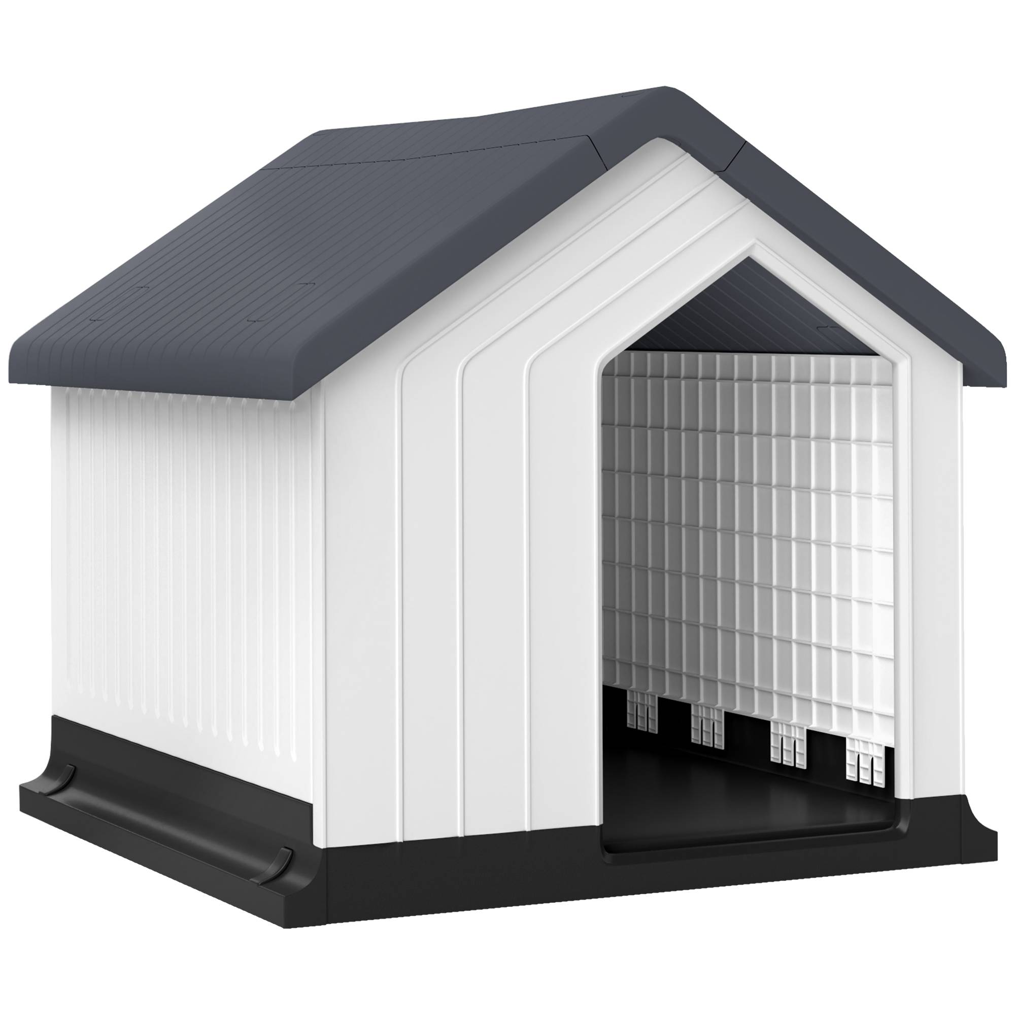 Niche extérieure imperméable en plastique pour petits et très petits chiens avec fenêtre, 62 x 61 x 60 cm, grise - Image 1