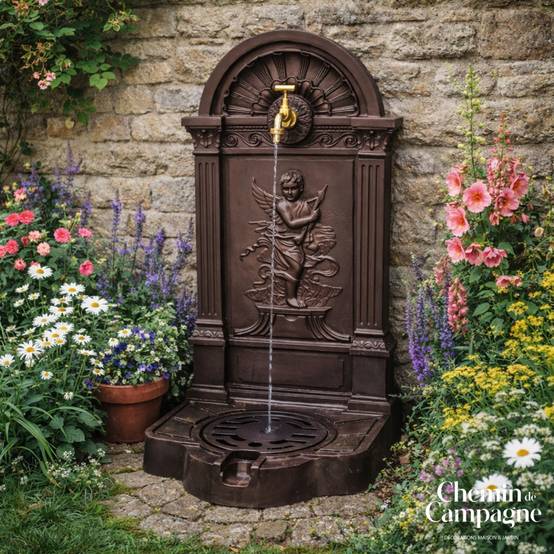 Chemin De Campagne - Fontaine de jardin extérieur fonte aluminium marron ange 84cm Chemin de campagne - Image 2