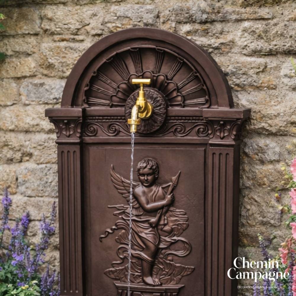 Chemin De Campagne - Fontaine de jardin extérieur fonte aluminium marron ange 84cm Chemin de campagne - Image 3