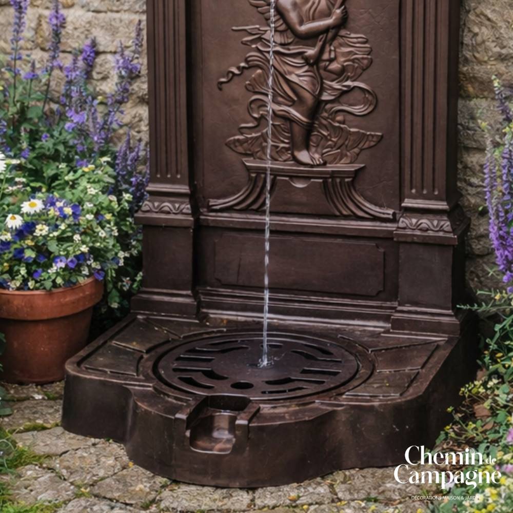 Chemin De Campagne - Fontaine de jardin extérieur fonte aluminium marron ange 84cm Chemin de campagne - Image 4