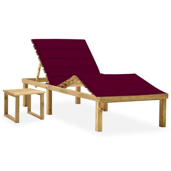 Chaise longue | Transat | Bain de soleil de jardin avec table et coussin Pin imprégné - Image 2