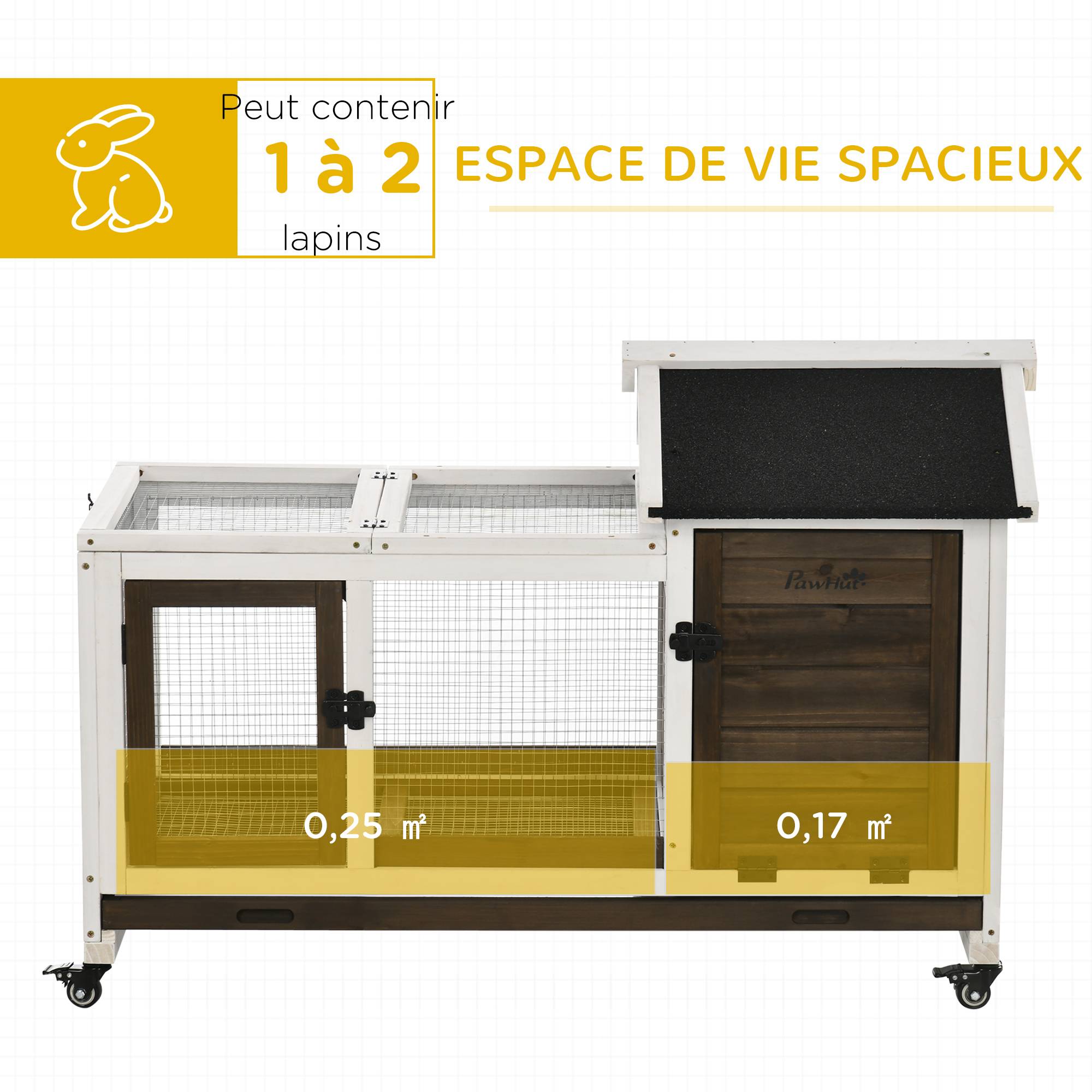 Clapier cage à lapins rongeurs sur roulettes 2 portes verrouillables - dim. 108L x 58l x 73,5H cm - bois - Image 6