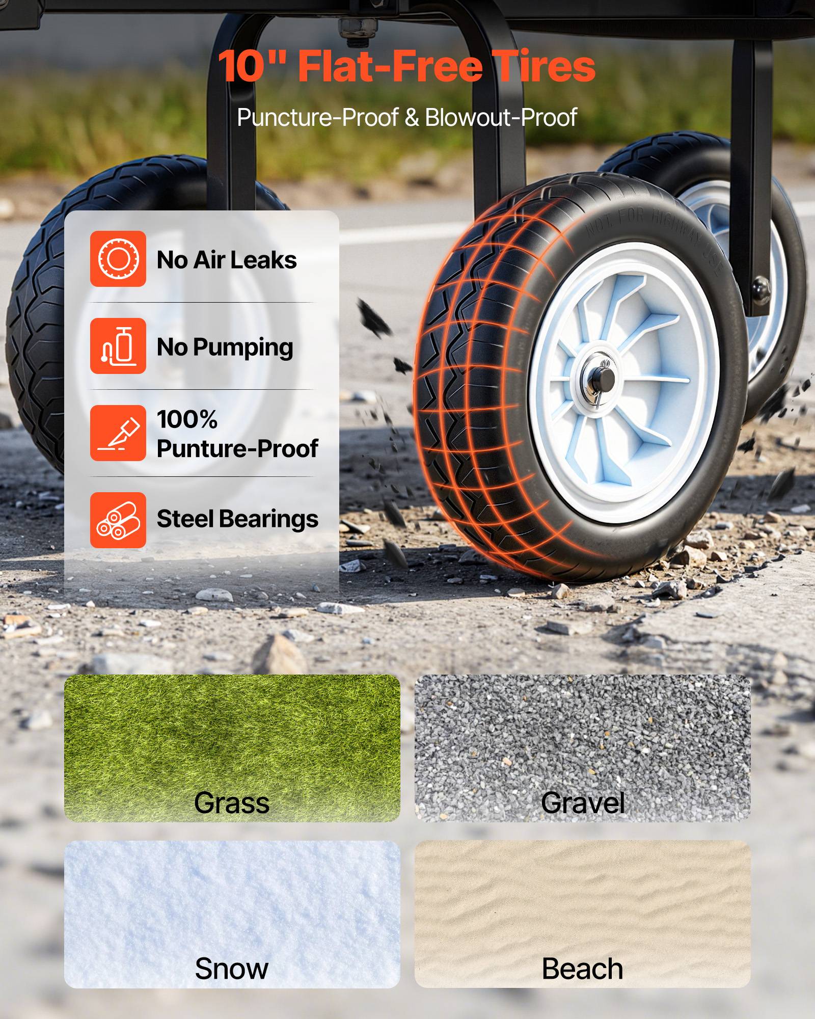 Vevor - VEVOR Chariot de jardin acier 2 en 1, siège intégré, capacité 226,8 kg, panneaux amovibles, pneus PU 25,4 cm increvables, tablette latérale, vert. - Image 4