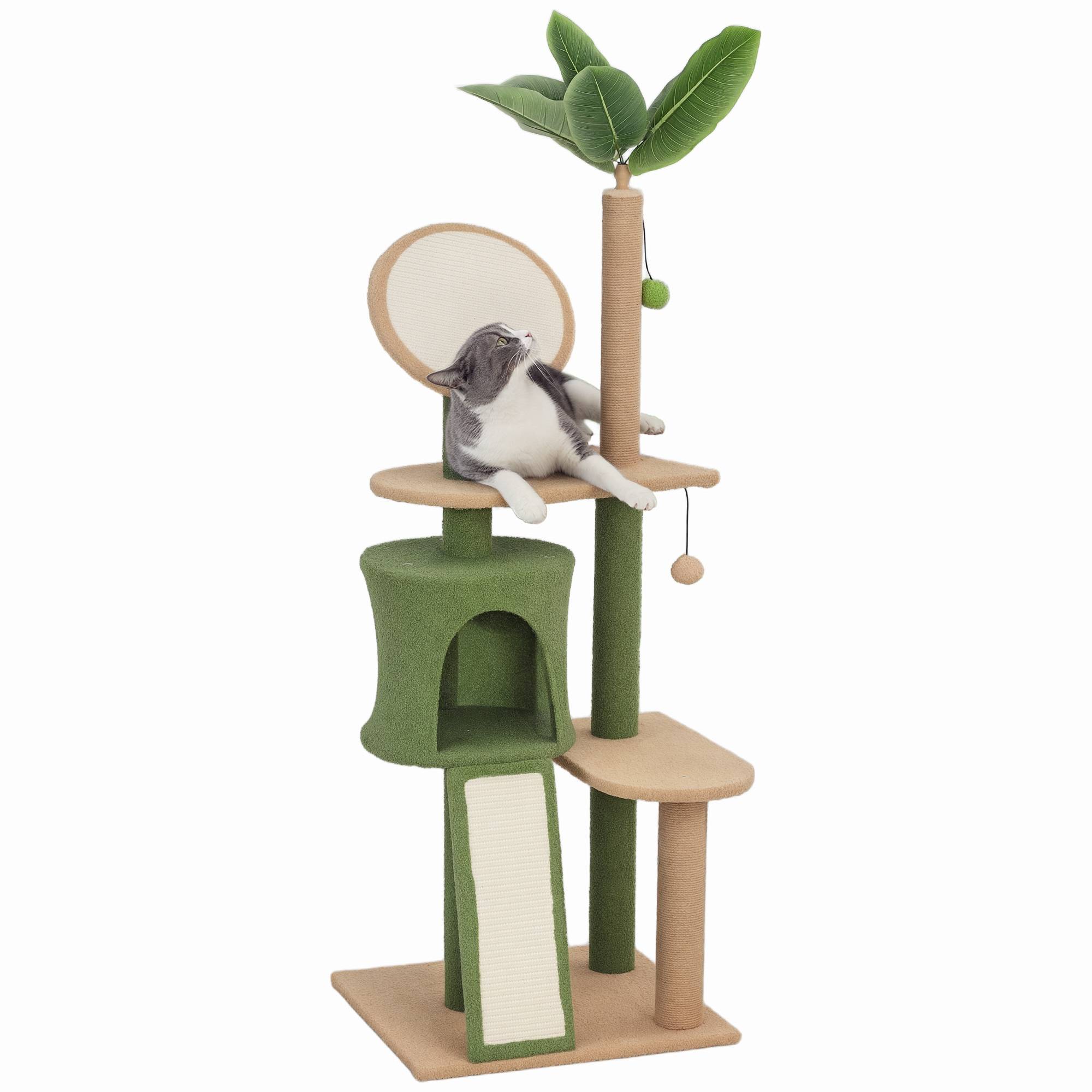 Arbre à chat bois peluche pour intérieur centre de jeu complet 139cm vert - ComfortXL Outdoor Living