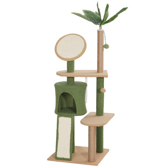 Arbre à chat bois peluche pour intérieur centre de jeu complet 139cm vert - ComfortXL Outdoor Living - Image 2