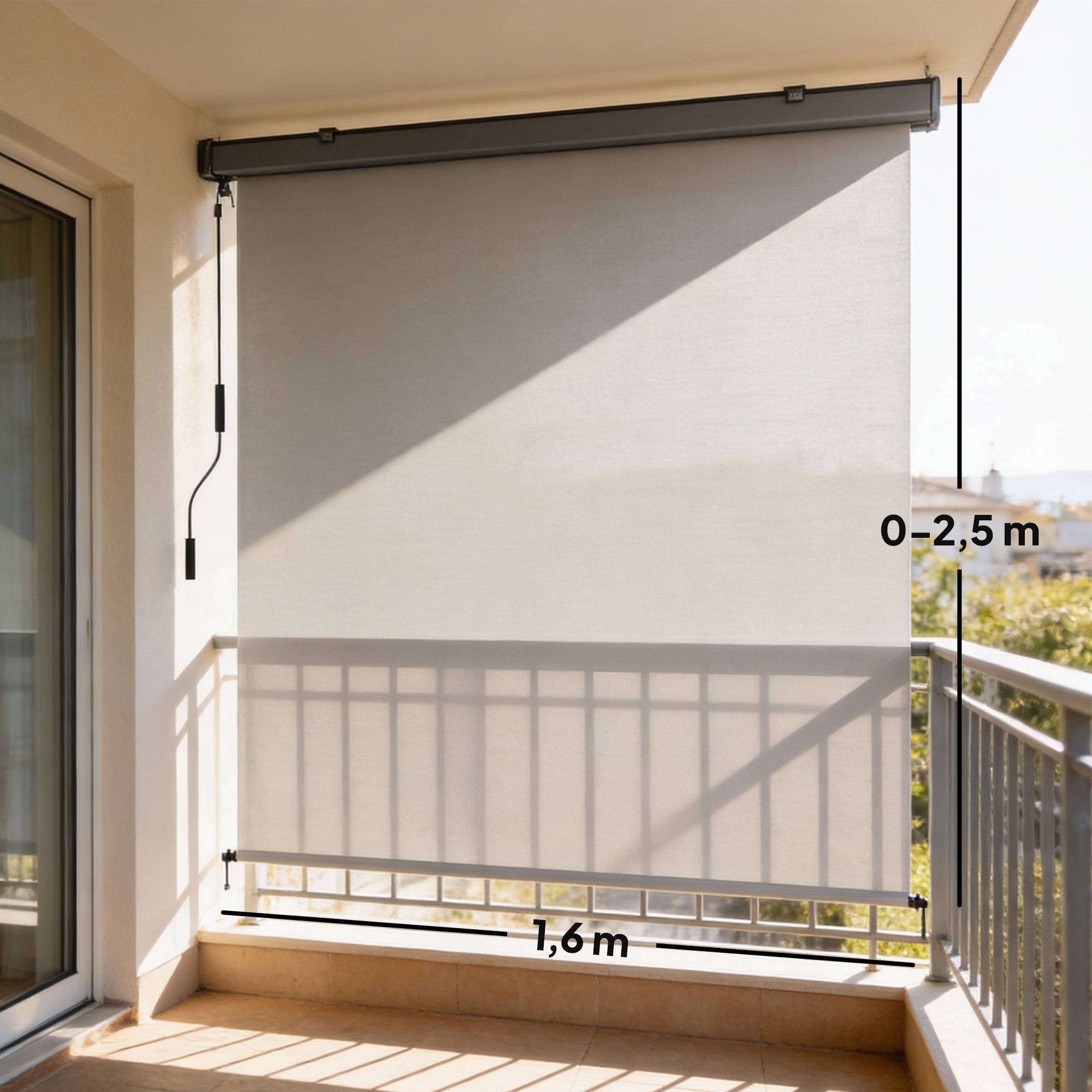 Store enrouleur extérieur vertical coffre aluminium manivelle 250x160 cm occultant anti-UV crème balcon terrasse - Image 5