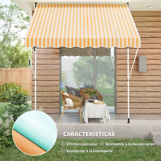 Store banne rétractable manuelle 300 x 150 x 170-280 cm avec hauteur réglable, manivelle et protection solaire pour terrasse, orange - Image 6